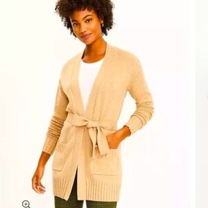 Loft Petite Belted Pocket Open Cardigan